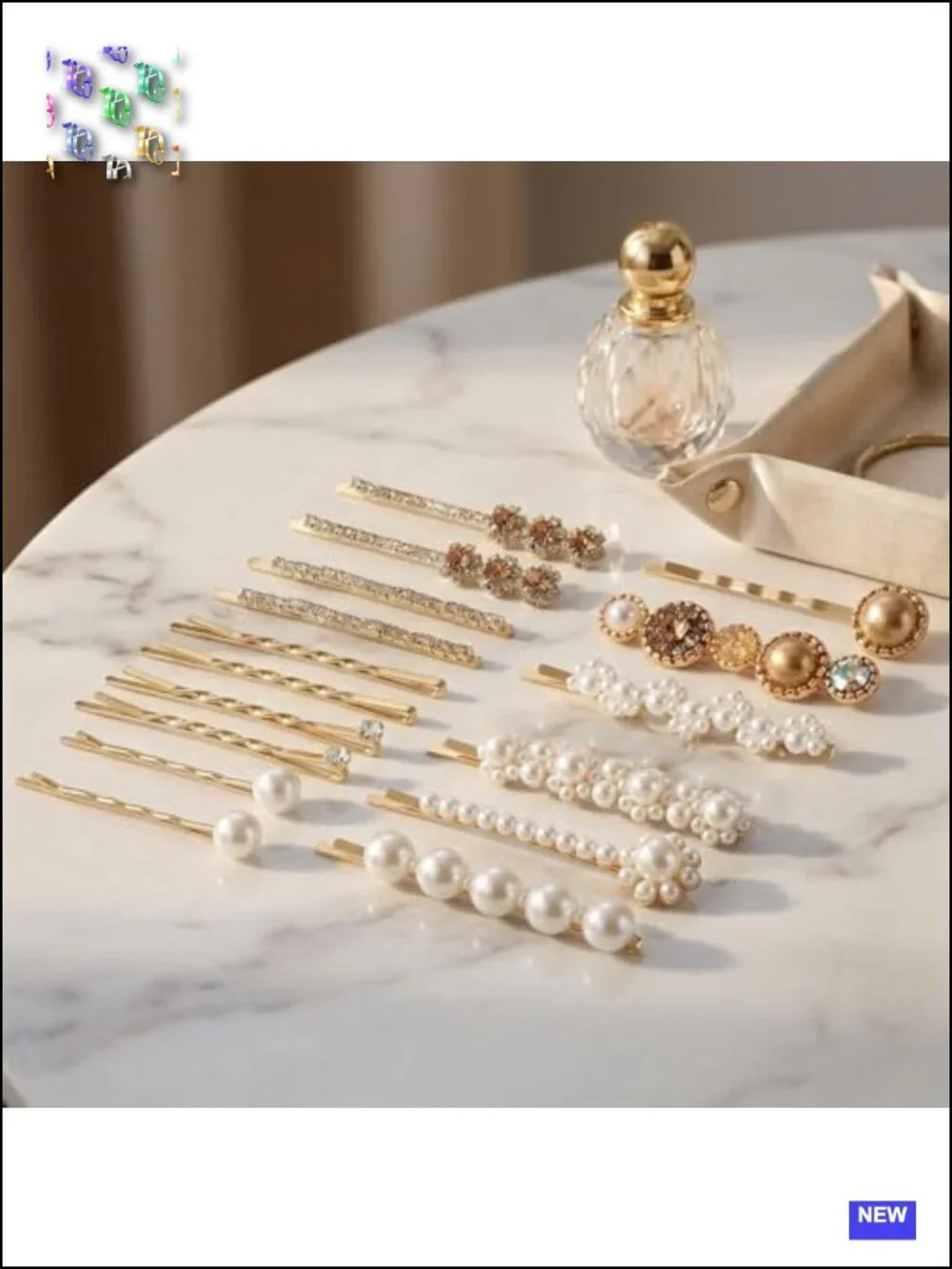 16Pcs Rhinestone & Pearl Decorative Hair Clips Gold Hair Barrettes